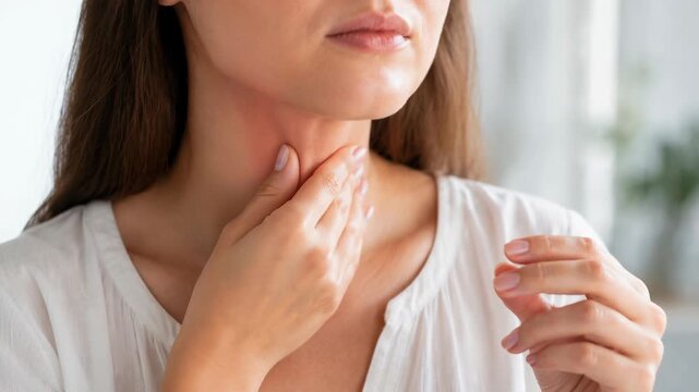 Sore throat pain and inflammation cause discomfort in women, highlighting need for medical attention and effective treatment options for health