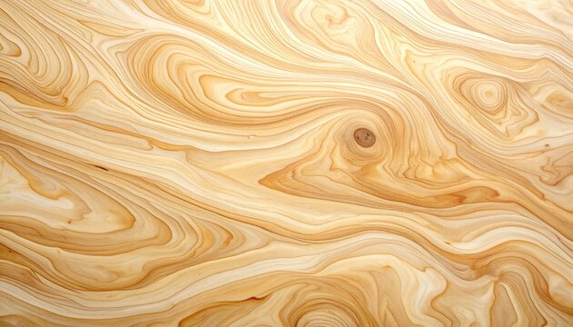 Close-up of a Light Brown Wood Grain Texture with Swirling Patterns.