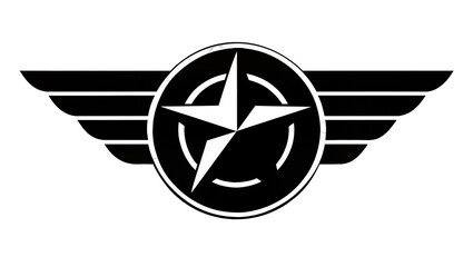 Isolated black white flying pilot wing badge star emblem military aviation logo design element © Saoirse