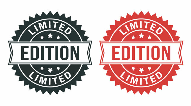 Two flat vector graphic badges featuring a limited edition text design with jagged edges for marketing and sales promotional materials