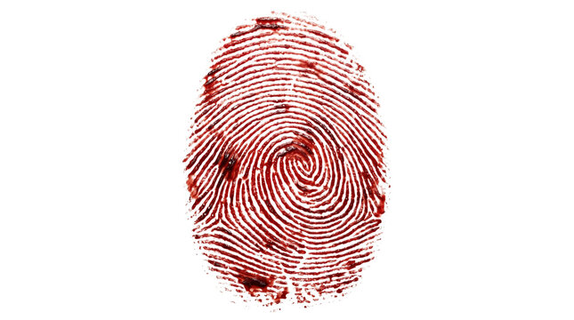Bloody red human fingerprint mark indicating crime evidence