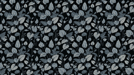 Seamless Floral Pattern, Dark Background, Vintage Botanical Illustration, Textile Design © Maubuatapa