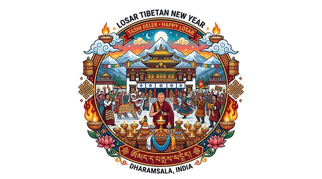Losar Tibetan New Year Celebration in Dharamsala India Illustration