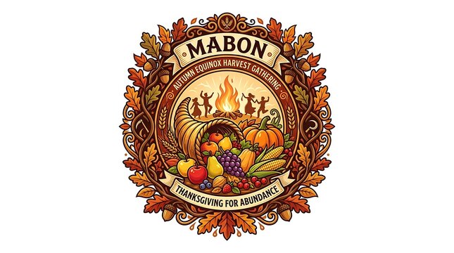 Mabon Autumn Equinox Harvest Gathering and Thanksgiving Emblem