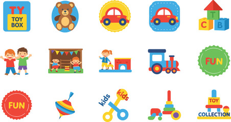 Fototapeta premium Kids Toy and Childhood Play Collection Vector Set Isolated on White Background