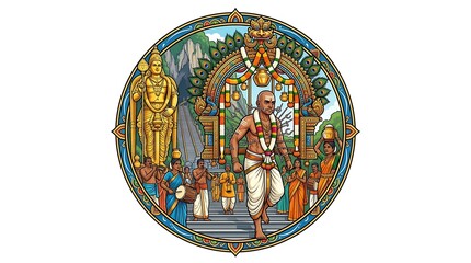 Fototapeta premium Thaipusam Hindu Festival Celebration with Lord Murugan and Devotees