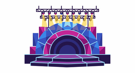 Fototapeta premium A colorful, abstract stage with spotlights and steps, on a white background
