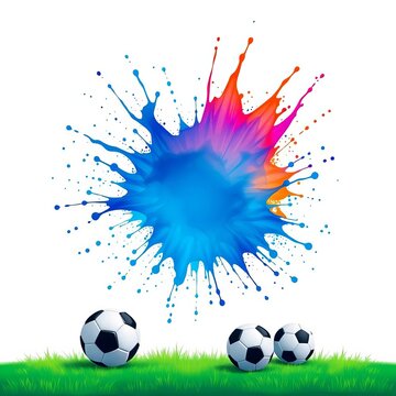 Vibrant blue splash effect on white background with dynamic soccer ball illustrations, graphic design, football
