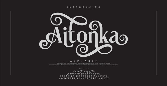 Aitonka Luxurious serif script font with dramatic flourishes and elegant curves, perfect for wedding themes, branding, and high-end designs