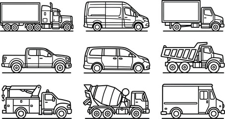 Collection Of Vehicle Line Icons On A White Background © SunjidaRahman