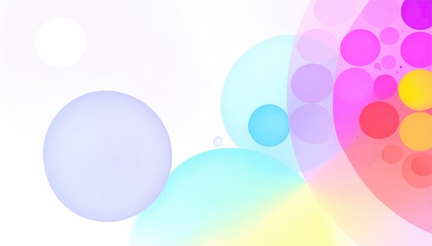 Pastel-colored circles of varying sizes overlap and blend on a bright white background, creating a playful, abstract effect