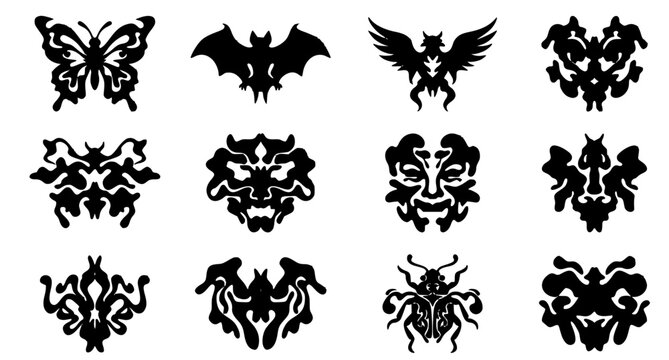 Creative Rorschach Style Ink Blot Vector Collection with Symmetrical Abstract Shapes