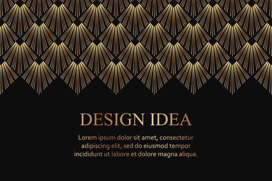 Modern geometric luxury black background for business or greeting card with golden rhombuses in art deco style.
