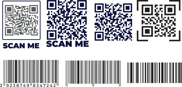 QR Code And Barcode Collection Illustration Digital Scanning And Payment Technology Set