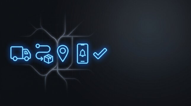 Digital Delivery Tracking Concept with Glowing Icons for Logistics and E-commerce