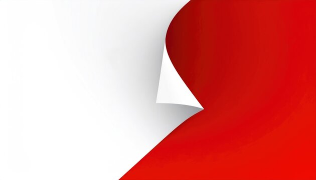 Curled page effect with white and red areas; a modern, dynamic graphic element with smooth gradients