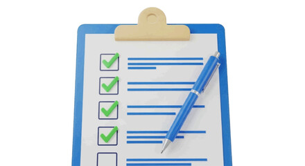 Obraz premium Minimal black silhouette icon, simple flat vector, bold black shape, no, no shading clipboard with checklist and blue pen on a, flat icon style