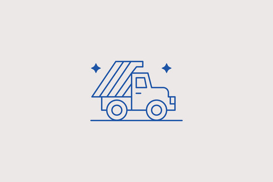 Heavy duty tipper dump truck line icon for construction materials delivery, quarry haulage company, sand supplier business. Reliable vector illustration for site logistics.