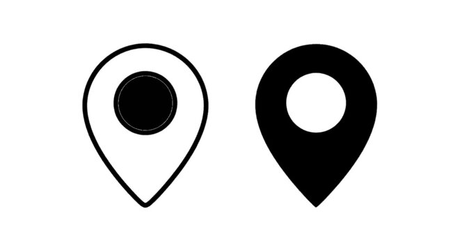 Minimal black silhouette icon, simple flat vector, bold black shape, no, no shading map pin icon set, location marker symbols on a, flat icon style
