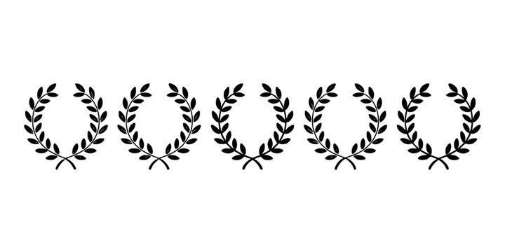Laurel Wreaths Decorative Circular Floral Border Set with Olive Branches and Leaf Pattern on White Background