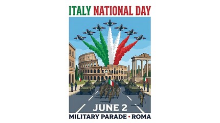 Italy National Day June 2nd Military Parade Roma Illustration