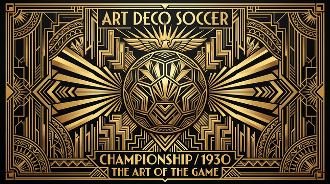 Bold Art Deco style sports tournament graphic design poster promotion flyer template featuring intricate