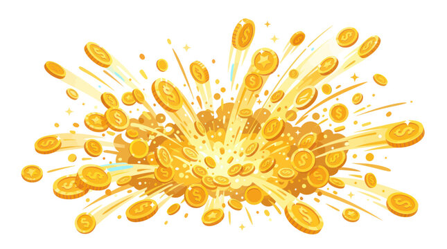 Gold coins exploding from the center in a jackpot burst