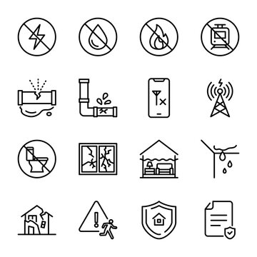 Simple Icon Set Residential Damage, Infrastructure Failures and Emergency Troubles
