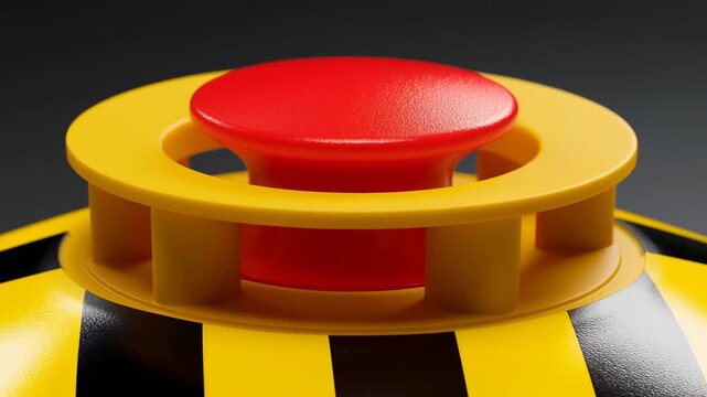 Red button on yellow ring with black striped base
