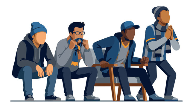 Tense group of sports spectators watching a critical match moment with high anxiety and anticipation spectators anticipation watching football supporters dramatic concentration