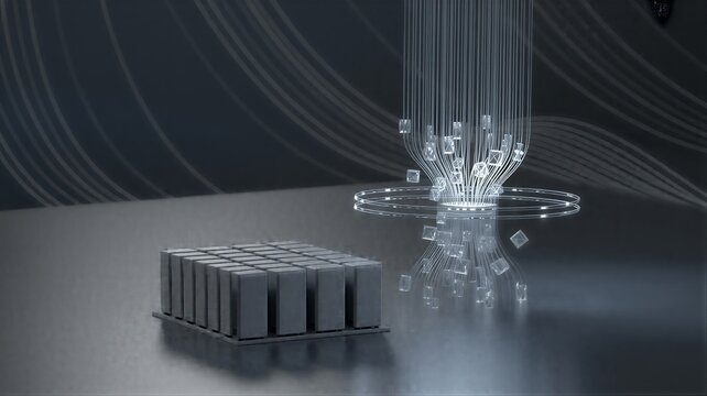 Quantum supremacy concept with quantum processor unit, qubit module and data projection representing computational advantage over classical systems.