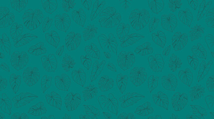 Seamless Tropical Leaf Pattern - Exotic Botanical Illustration on Teal Background © galerymaregi