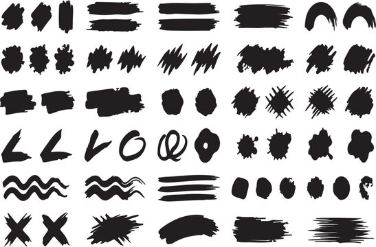 Collection of black brush strokes and shapes vector graphics