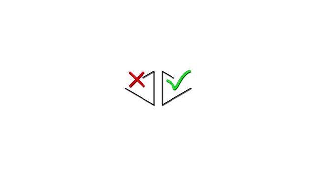 right and wrong decision concept animation featuring green check mark and red cross outline icons.