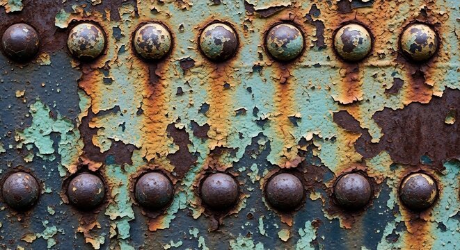 Close-up of a Rusted Metal Surface with Rivets.
