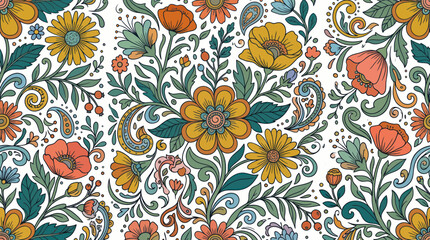 Retro seamless floral pattern with vintage flowers and paisley © Tembok