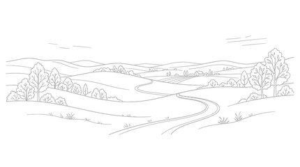 Obraz premium Rural landscape with winding road through rolling hills and trees