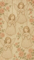 Obraz premium Vintage angelic floral elegance mobile wallpaper