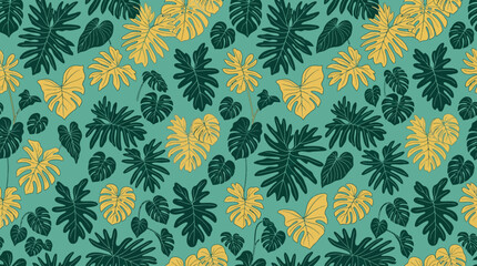 Tropical Leaf Pattern Seamless Background, Botanical Jungle Wallpaper © SyeilavinaIsna