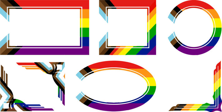 lgbtq pride rainbow border frames and circular templates 
