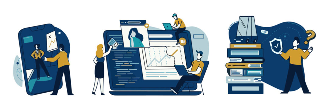 Business data analysis and cybersecurity protection concepts with business analysis cybersecurity protection technology strategy management illustration development security information