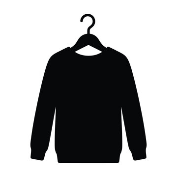 Sweater icon on wooden hanger apparel clothing fashion garment symbol black shape.