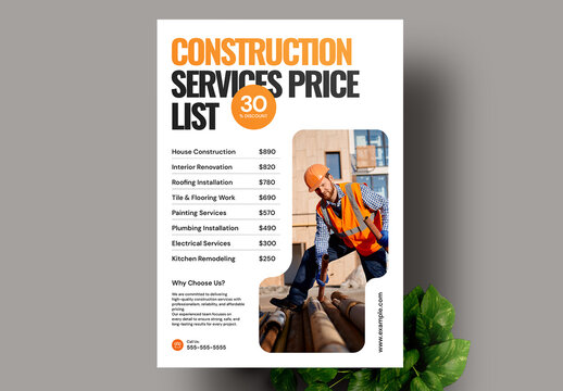Construction Cervices Price List Flyer Layout