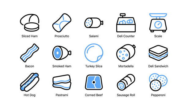 Deli meat icons arranged in grid on white background