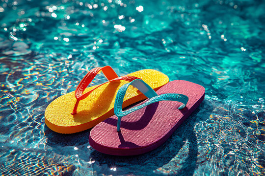 Colorful sleepers floating on pool water summer vacation generated.AI