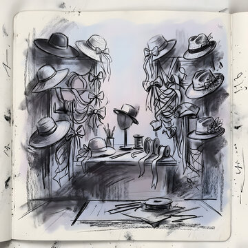 Charcoal Sketch Milliner's Workshop