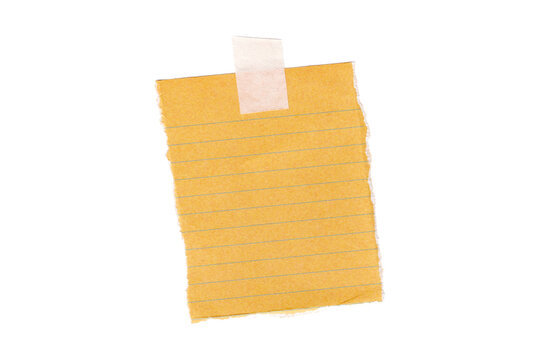 A small yellow note paper stuck on a wall with a piece of tape
