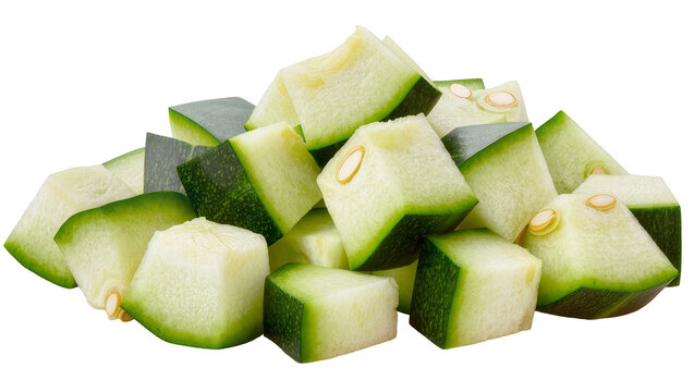 Isolated fresh cut winter melon cubes or wax gourd pieces ready for healthy cooking