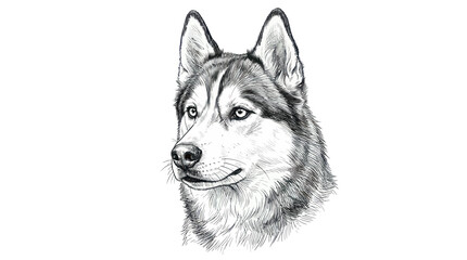 Siberian Husky Dog Portrait, Realistic Sketch, Black and White Drawing © titik