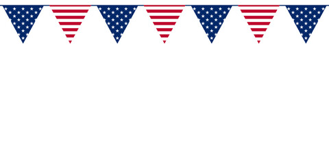 USA flag pennants straight bunting border for patriotic American holidays isolated on transparent background. Copy space. PNG. Vector © Natali2510